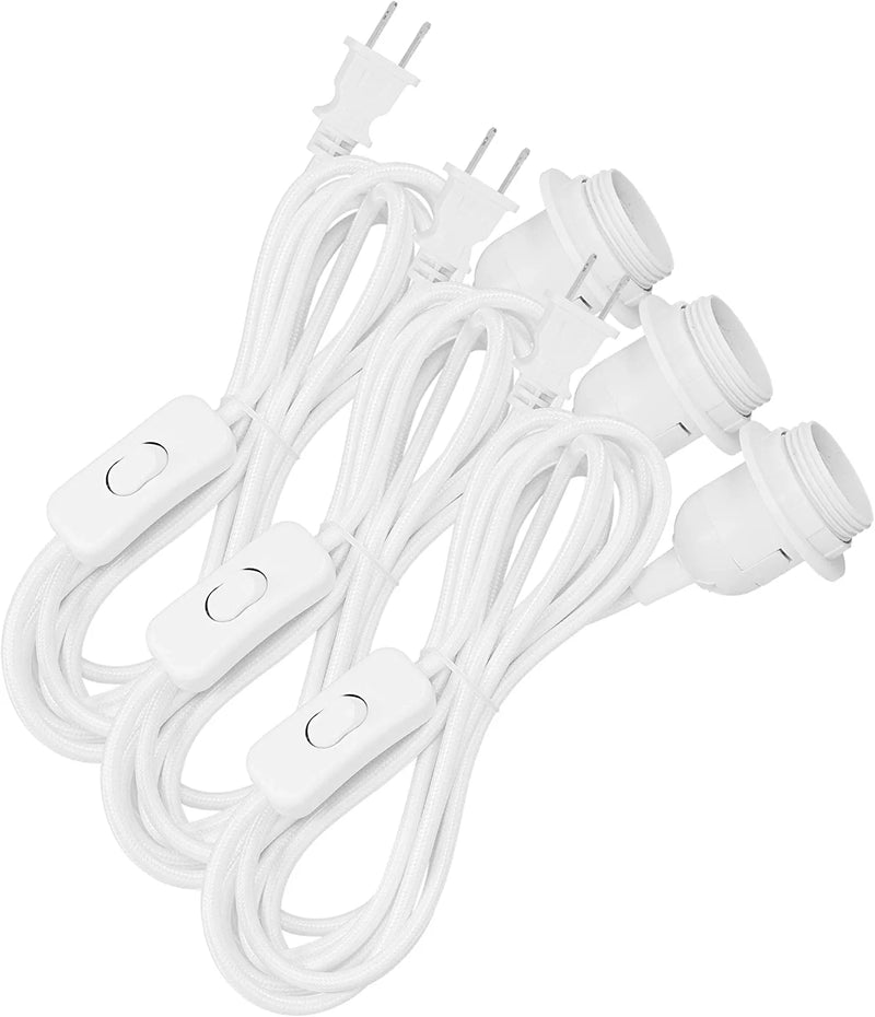 Kwmobile Plug-In Light Cord (Pack of 3) - 6Ft Long Fabric Pendant Lamp Cable with Plug, E26 Socket - for Hanging DIY Ceiling Lighting - White Home & Garden > Lighting > Lighting Fixtures kwmobile   