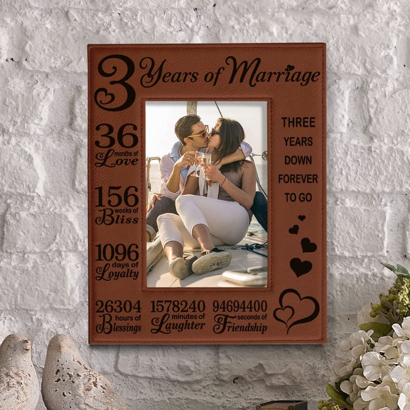 KATE POSH 3Rd Anniversary, 3Rd Wedding Anniversary, 3 Years Anniversary, Three Years of Marriage, Third Anniversary Engraved Rawhide Leather Picture Frame (5X7 Vertical) Home & Garden > Decor > Picture Frames KATE POSH   