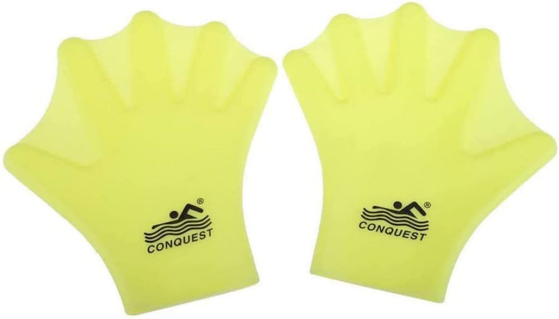 Beito Aquatic Gloves Webbed Gloves Swimming Paddles Water Skiing Gloves Full Finger Hand Flippers for Men Women Diving Surfing Training - Yellow 1Pair.