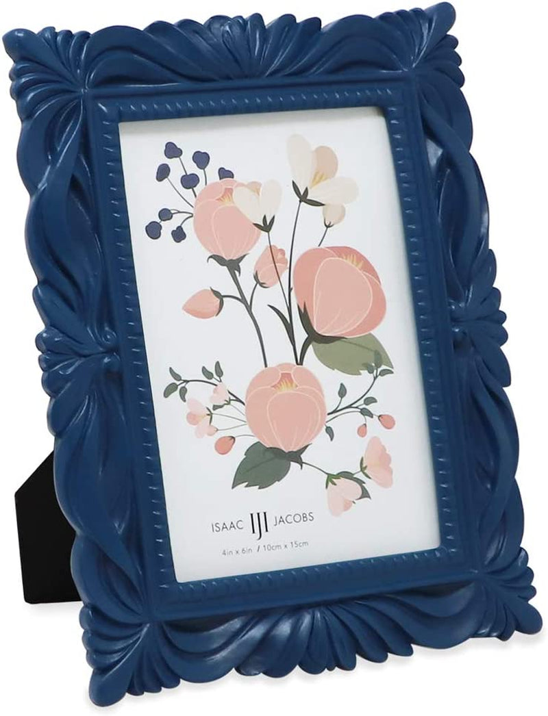 Isaac Jacobs 4X4 Navy Wave Textured Hand-Crafted Resin Picture Frame with Easel & Hook for Tabletop & Wall Display, Decorative Swirl Design Home Décor, Photo Gallery, Art, More (4X4, Navy) Home & Garden > Decor > Picture Frames Isaac Jacobs International Navy 4x6 
