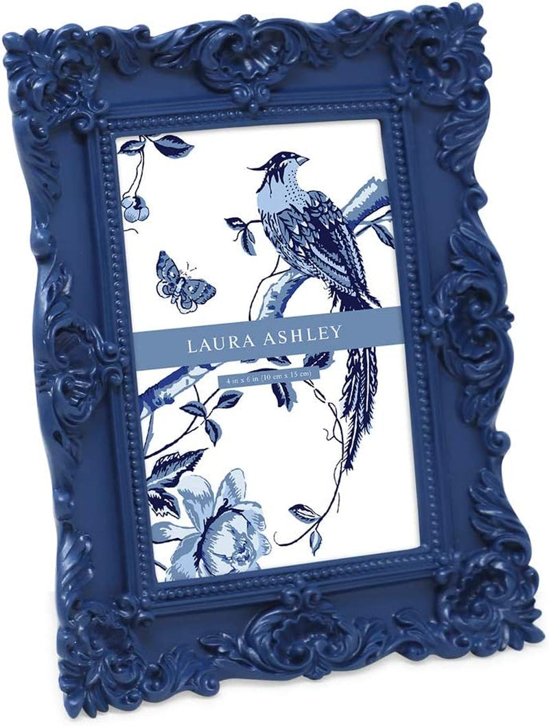 Laura Ashley 5X7 Black Ornate Textured Hand-Crafted Resin Picture Frame with Easel & Hook for Tabletop & Wall Display, Decorative Floral Design Home Décor, Photo Gallery, Art, More (5X7, Black) Home & Garden > Decor > Picture Frames Laura Ashley Navy 4x6 