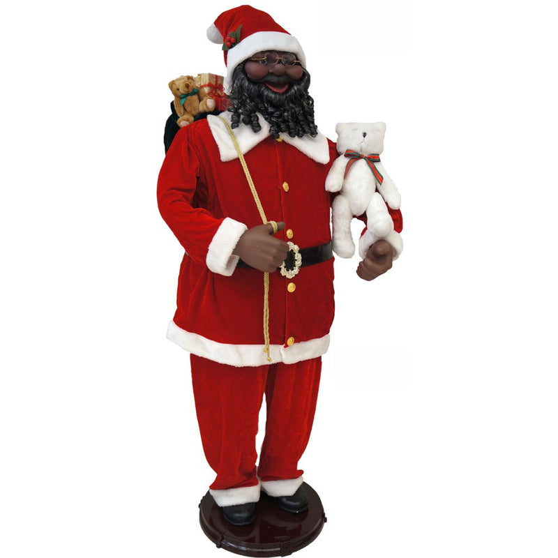 Fraser Hill Farm 58-In. African American Dancing Santa with Toy Sack and Teddy Bear | Indoor Animated Home Holiday Decor | Dancing Christmas Decorations | FSC058-2RD6-AA Home Home & Garden > Decor > Seasonal & Holiday Decorations& Garden > Decor > Seasonal & Holiday Decorations Fraser Hill Farm   