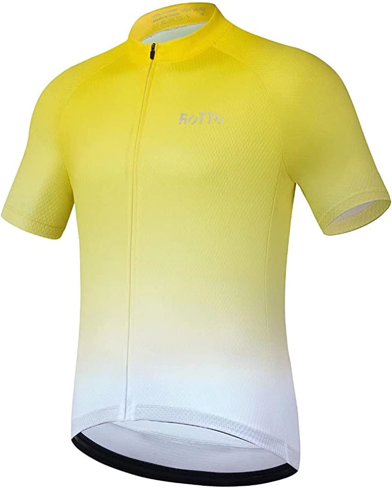 ROTTO Cycling Jersey Mens Bike Shirt Short Sleeve Gradient Color Series Sporting Goods > Outdoor Recreation > Cycling > Cycling Apparel & Accessories ROTTO E1 Yellow-white X-Large 