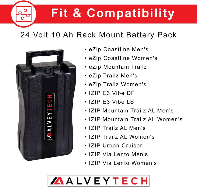 Alveytech 24 Volt 10 Ah Rack Mount Battery Pack for Currie Ezip and IZIP Electric Power Bike - Ebike, Bicycle, Bikes, Scooter Replacement Parts, Two AGM SLA 12V 10A Batteries, No Charger, Not Lithium Sporting Goods > Outdoor Recreation > Cycling > Bicycles AlveyTech   