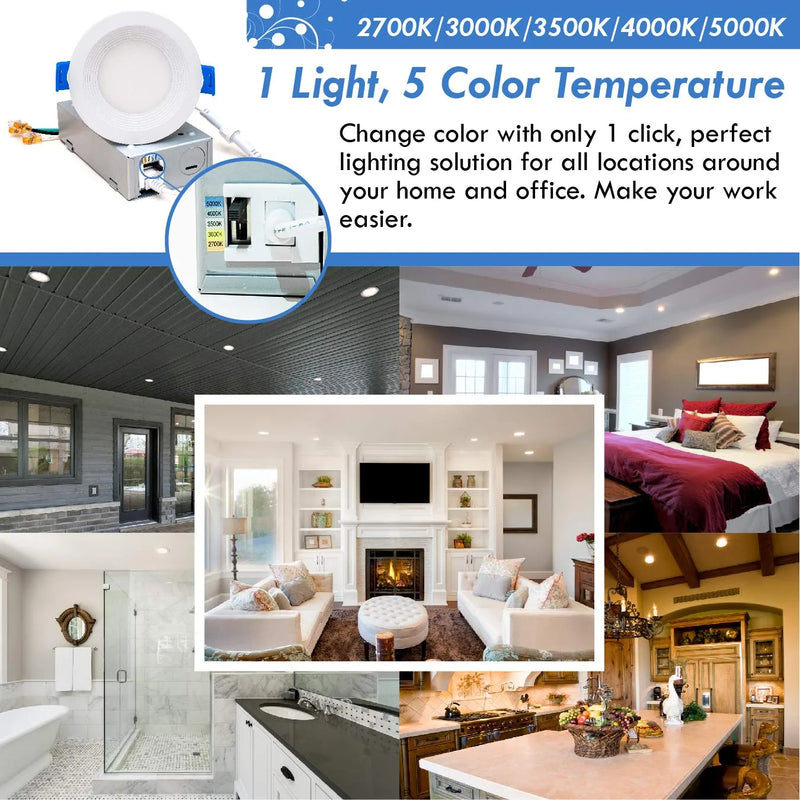 Mw 3 Inch Canless 5 Selectable Color Temperature Baffle round LED Ultra-Slim Downlight with Junction Box, 2700/3000/3500/4000/5000K, Dimmable, 500LM, Energy Star Home & Garden > Lighting > Flood & Spot Lights MW LIGHTING   