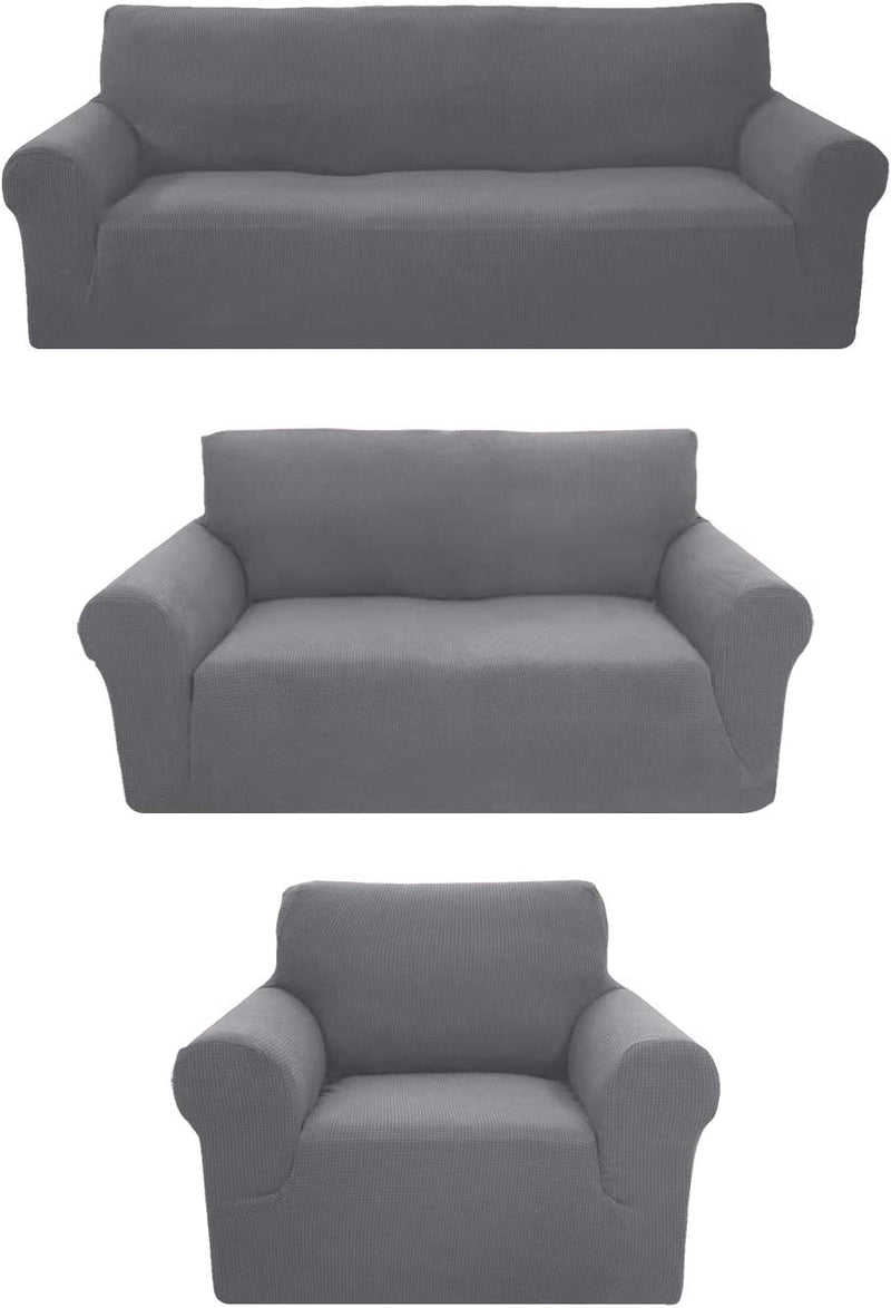 Sapphire Home 3-Piece Brushed Premium Slipcover Set for Sofa Loveseat Couch Arm Chair, Form Fit Stretch, Wrinkle Free, Furniture Protector Set for 3/2/1 Cushion, Polyester Spandex, 3Pc, Brushed, Brown Home & Garden > Decor > Chair & Sofa Cushions Sapphire Home Light Gray 3pc set (Sofa, Love, Chair) 