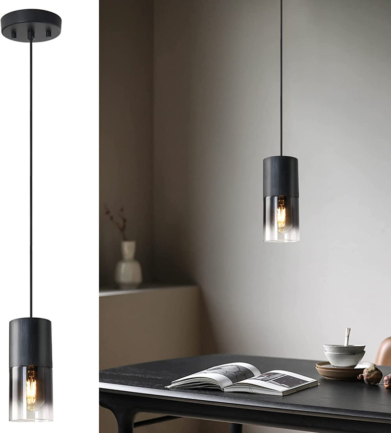 DALIVOL Industrial Fashion Pendant Light with Gradual Black Transparent Glass Lampshade Can Be Used for Kitchen/Restaurant/Kitchen Sink/Kitchen Island/Porch/Bedroom/Attic, Adjustable Light Cord