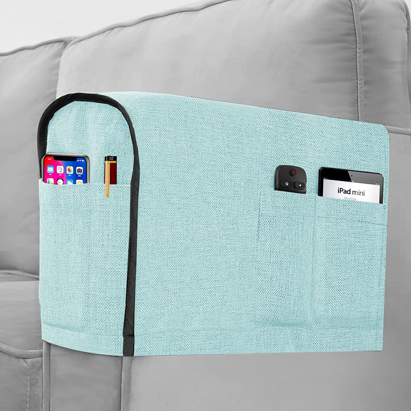 Joywell Linen Armrest Covers for Living Room Anti-Slip Sofa Arm Protector for Dogs, Cats, Pets Armchair Slipcover for Recliner with 4 Pockets for TV Remote Control, Phone, Set of 2, Black Home & Garden > Decor > Chair & Sofa Cushions Joywell Aqua 8 inch width 