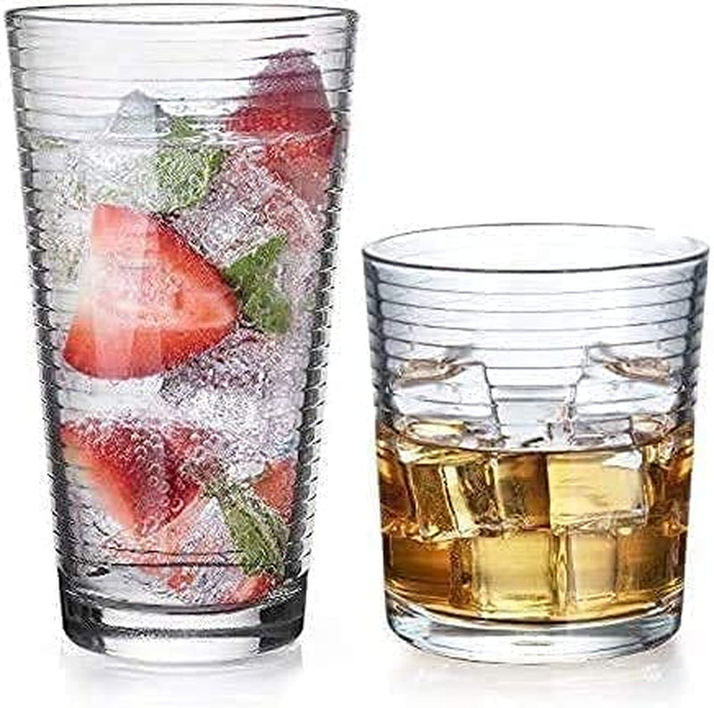 Drinking Glasses - Set of 8 Glass Cups, 4 Highball Glasses (17Oz) 4 Rocks Glasses (13Oz) Ribbed Glasses for Mixed Drinks, Water, Juice, Beer, Wine, Excellent Gift! Home & Garden > Kitchen & Dining > Tableware > Drinkware Glaver's   