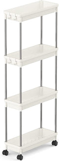 Lifewit Slim Storage Rolling Cart for Gap Narrow Space, 4 Tier Slide-Out Trolley Utility Rack Shelf Organizer with Wheels for Bathroom Kitchen Laundryroom Bedroom, Space-Saving Easy Assembly, White Home & Garden > Household Supplies > Storage & Organization Lifewit White 15.4" x 6.3" x 39.3" 