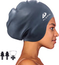 Alepo Extra Large Swim Cap for Women Men, Durable Silicone Swimming Hat with Ear Protection, Unisex Adults Bath Swimming Caps for Long Thick Curly Hair & Dreadlocks Braids Weaves Afro Hair Sporting Goods > Outdoor Recreation > Boating & Water Sports > Swimming > Swim Caps Alepo Dark Gray  