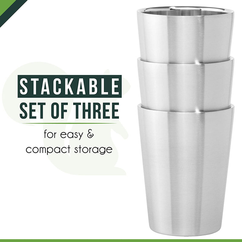 Stainless Steel Cups Double Wall Tumbler Glasses 16 Oz - Premium Pint Cups - Set of 2 - Stackable Shatterproof - Dishwasher Safe for Home, Camping, RV - BPA Free Home & Garden > Kitchen & Dining > Tableware > Drinkware Better For Your   