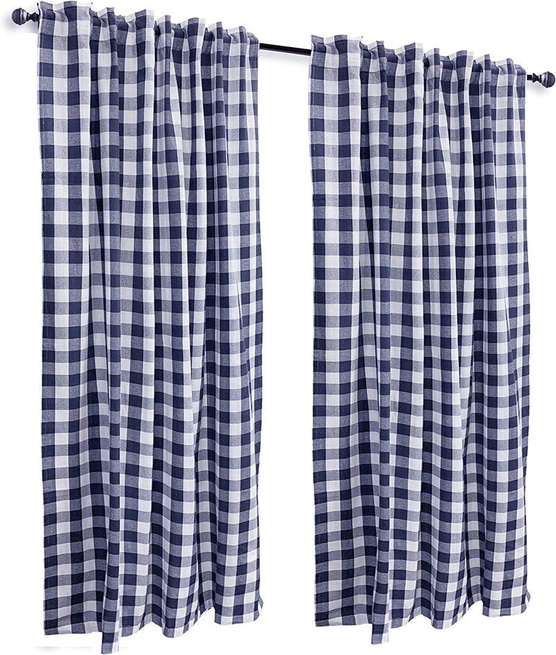 Gingham Check Window Curtain Panel, 100% Cotton, Navy/White, Cotton Curtains, 2 Panels Curtain, Tab Top Curtains, 50X96 Inches, Set of 2 Home & Garden > Decor > Window Treatments > Curtains & Drapes Ramanta Home   