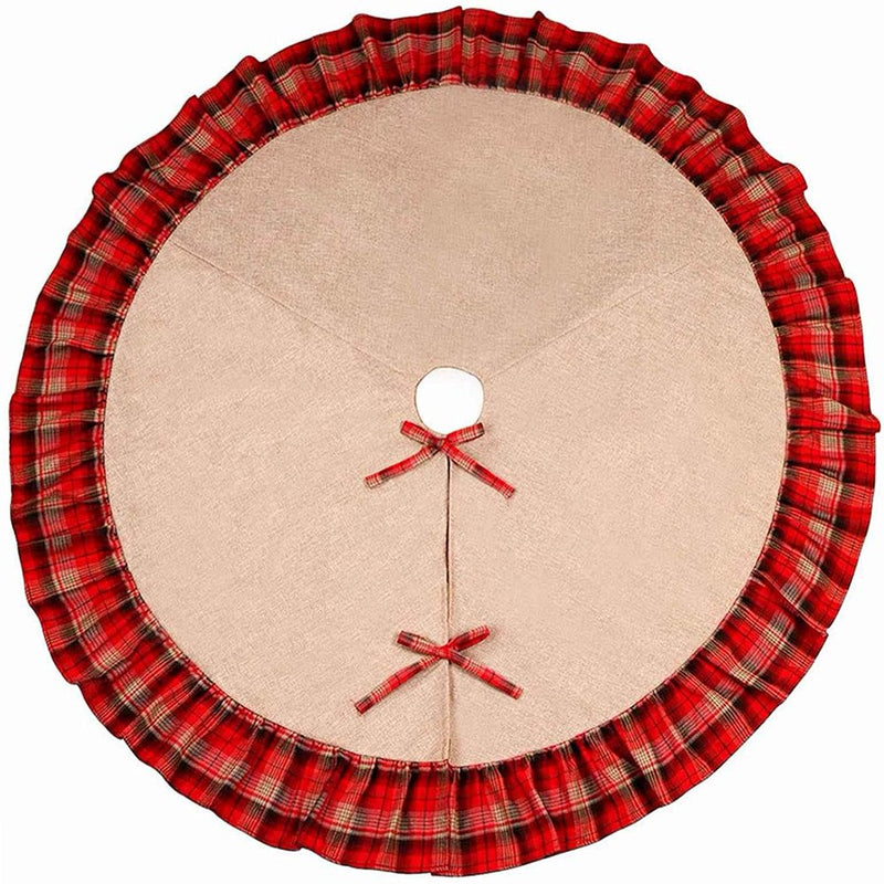 Christmas Tree Skirt Mat 48 Inch Rustic Burlap Tree Skirt with Red Black Plaid Ruffle Edge, Christmas Decorations Indoor Outdoor Home & Garden > Decor > Seasonal & Holiday Decorations > Christmas Tree Skirts BEST ENERGY   