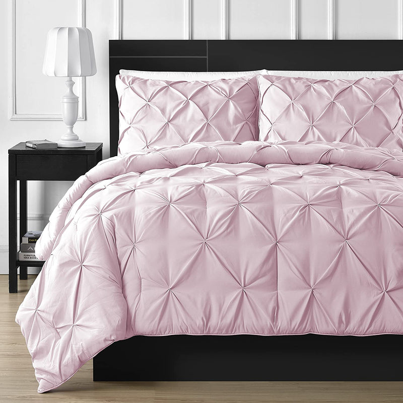 Comfy Bedding Double Needle Durable Stitching 3-Piece Pinch Pleat Comforter Set All Season Pintuck Style, Queen, Beige Home & Garden > Linens & Bedding > Bedding Comfy Bedding Pink Queen 