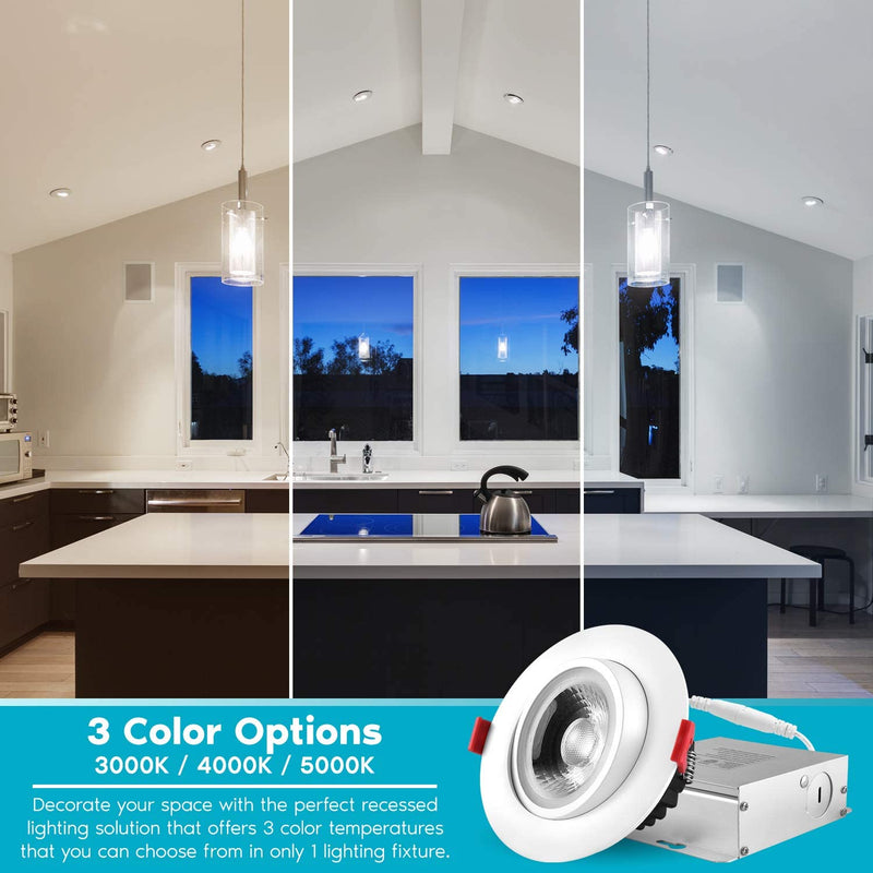 Luxrite 4 Inch Adjustable Gimbal Eyeball LED Recessed Lighting Kit, 3 Color Selectable 3000K | 4000K | 5000K, 11W=75W, 1000 Lumens, Dimmable Canless LED Downlight, IC Rated, Damp Rated (4 Pack) Home & Garden > Lighting > Flood & Spot Lights Luxrite   