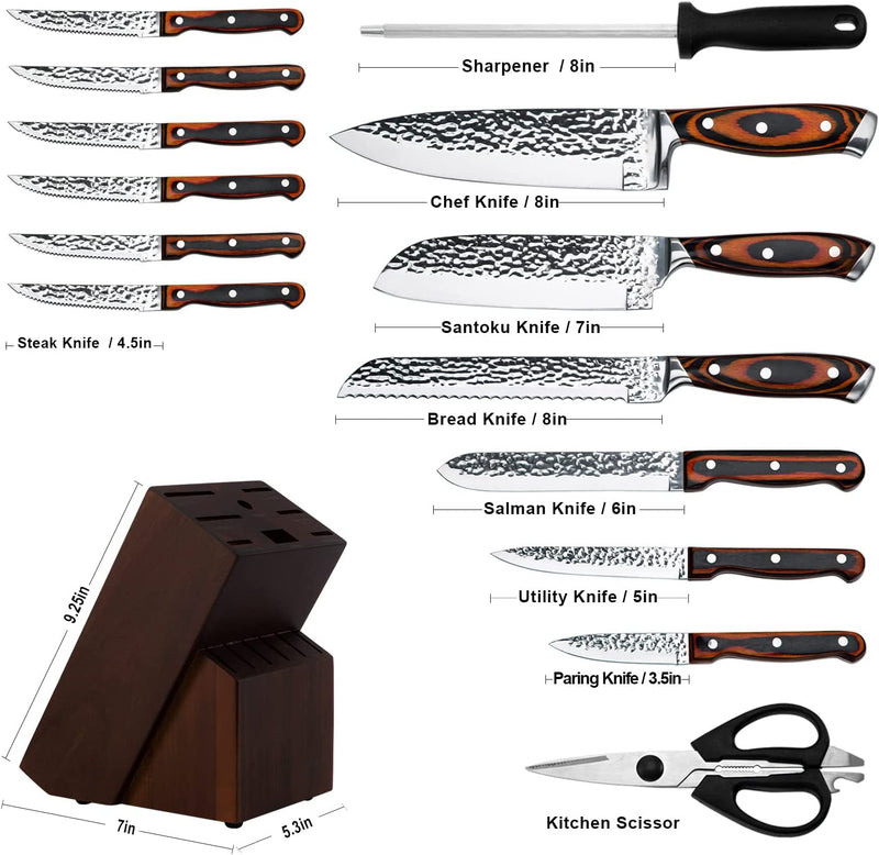Knife Set, 15-Piece Kitchen Knife Set, Ultra Sharp German Stainless Steel Kitchen Knife Set with Block ，Ergonomic Handle Full Tang Forged Gift with Premium Box Home & Garden > Kitchen & Dining > Kitchen Tools & Utensils > Kitchen Knives DMZAOTI   