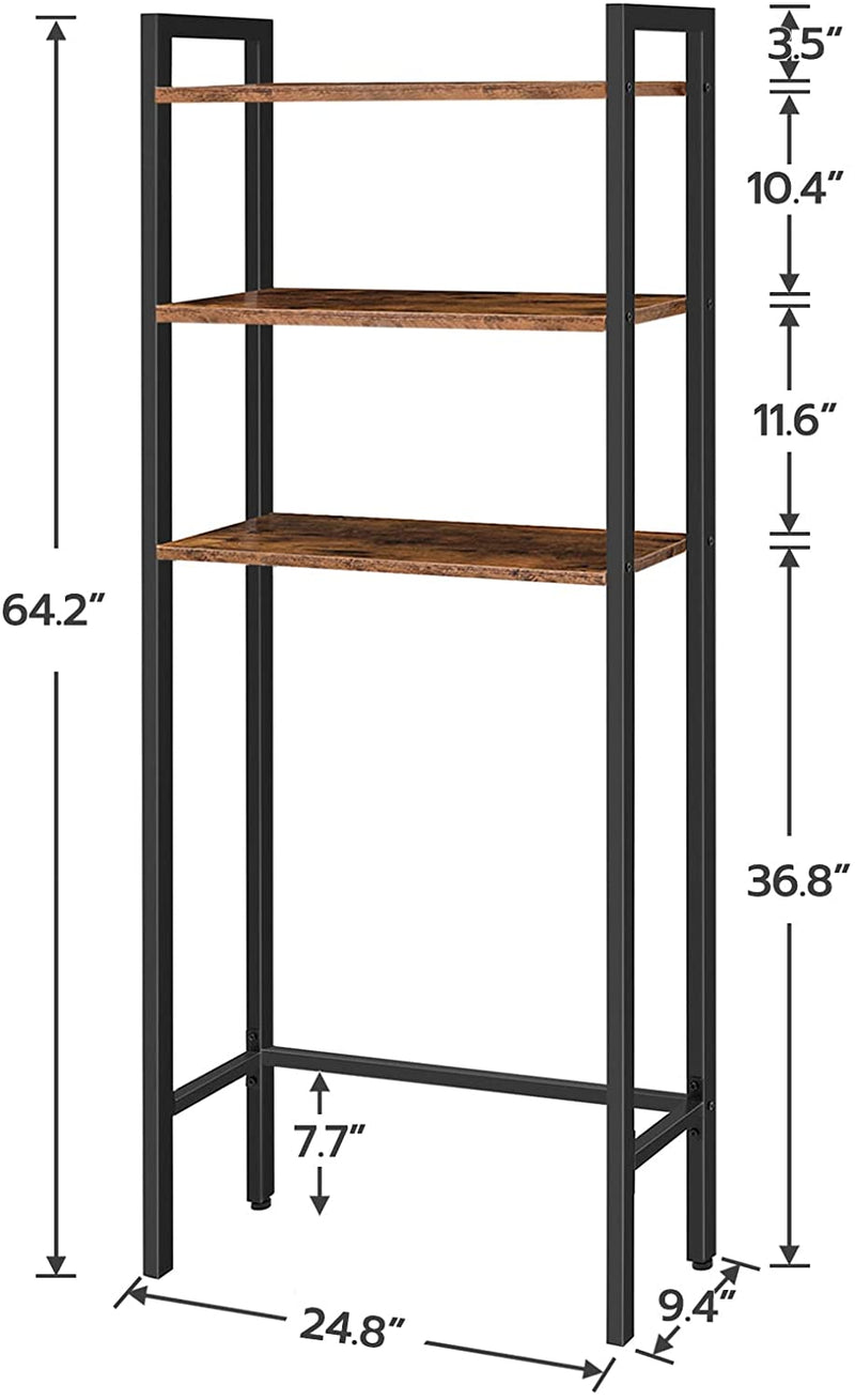 HOOBRO over the Toilet Storage, 3-Tier Industrial over Toilet Bathroom Organizer, Bathroom Shelves over Toilet with Adjustable Feet, Easy to Assembly, Rustic Brown BF41TS01