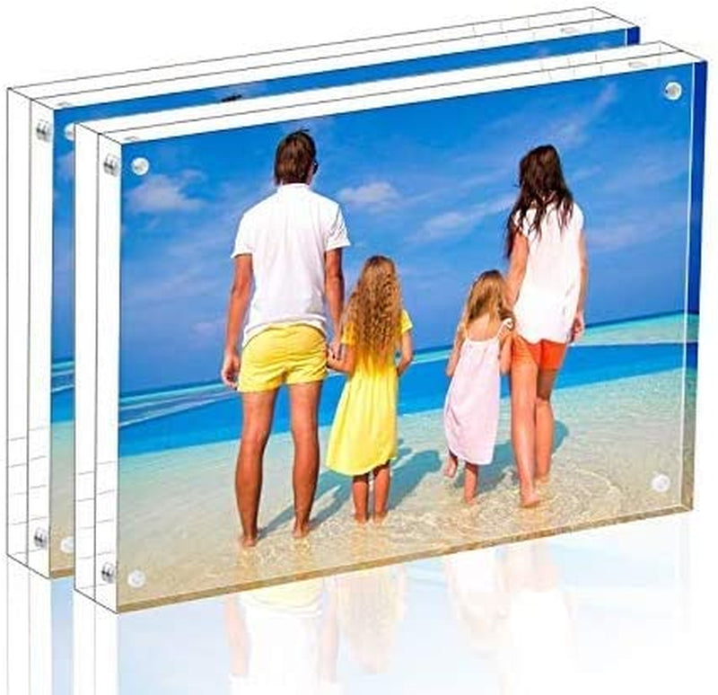 Meetu Acrylic Picture Frame 4X6,Clear Freestanding Double Sided 20Mm Thickness Frameless Magnetic Photo Frames Desktop Display with Gift Box Package(5 Pack) Home & Garden > Decor > Picture Frames Meetu 5x7“(2 Pack)  