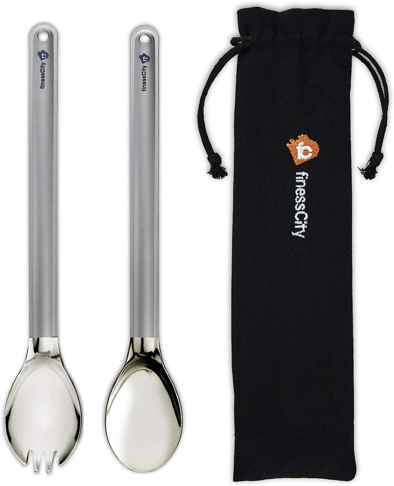 Finesscity Longest Titanium Long Handled Spoon It'S 9.65 Inch/ 245Mm Long Spoon with Bigger Polished Bowl, Titanium Spoon Comes with Waterproof Case