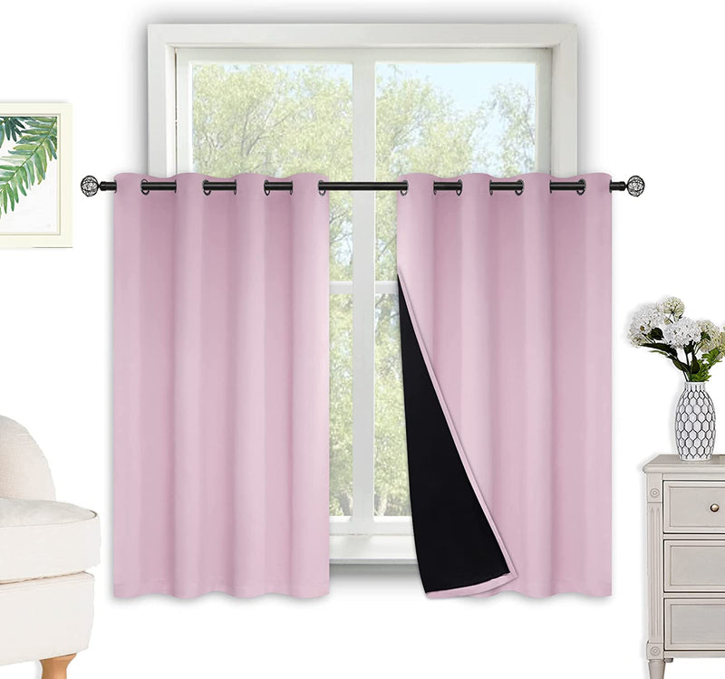 Kinryb Halloween 100% Blackout Curtains Coffee 72 Inche Length - Double Layer Grommet Drapes with Black Liner Privacy Protected Blackout Curtains for Bedroom Coffee 52W X 72L Set of 2 Home & Garden > Decor > Window Treatments > Curtains & Drapes Kinryb Pink W52" x L45" 