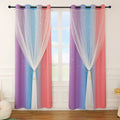 Drewin 2 Panel Girls Curtains for Bedroom 63 Inches Length Stars Cut Out Pink Blackout Curtain Kids Room Darkening 2 in 1 Rainbow Ombre Stripe Double Layer Window Drapes Nursery,52X63 in Pink & Grey Home & Garden > Decor > Window Treatments > Curtains & Drapes Drewin Pink & Purple W52" x L63",2 Panels 