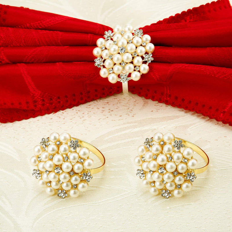 Napkin Rings Pearls round Flower Gold Silver Napkin Buckles Rhinestone Napkin Holders for Wedding Banquet Home Party Decoration Dining Table Linen Accessory, Gold (12 Pcs) Home & Garden > Decor > Seasonal & Holiday Decorations Hotop   