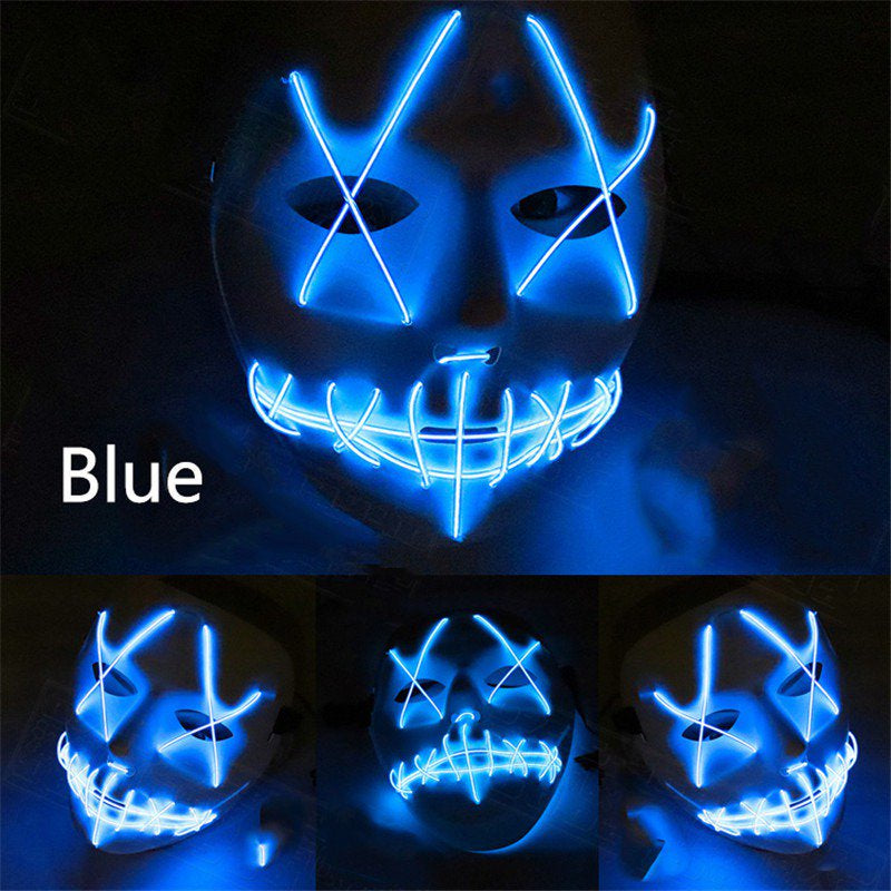 Scary Mask Halloween Cosplay Led Costume Mask El Wire Light up Mask for Festival Parties Blue Apparel & Accessories > Costumes & Accessories > Masks Kuteck Blue  