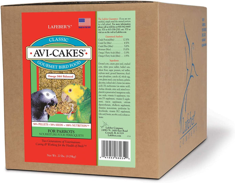 Lafeber Classic Avi-Cakes Pet Bird Food, Made with Non-Gmo and Human-Grade Ingredients, for Parrots, 12 Oz Animals & Pet Supplies > Pet Supplies > Bird Supplies > Bird Food Lafeber Company 20 lb  