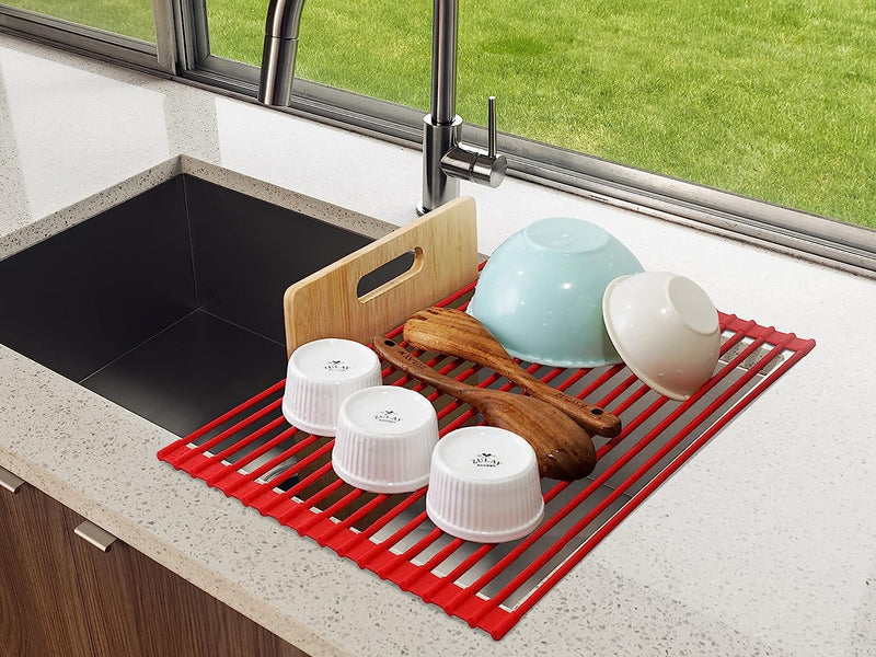 Zulay Kitchen Large 20.5" Roll up Dish Drying Rack - Heavy Duty Silicone Wrapped Steel Rods over Sink Dish Drying Rack - Versatile Roll up Sink Drying Rack & Trivet - Red Sporting Goods > Outdoor Recreation > Fishing > Fishing Rods Zulay Kitchen   