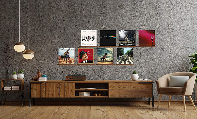 Record Shelves Set of 8 - Vinyl Shelf - Records Display - Record Frame Ledge - Lp Albums Storage Wall Mount - Album Holder Organizer and Stand Vintage Decor - Pine Wood (Brown) Furniture > Shelving > Wall Shelves & Ledges LABEND HOME   