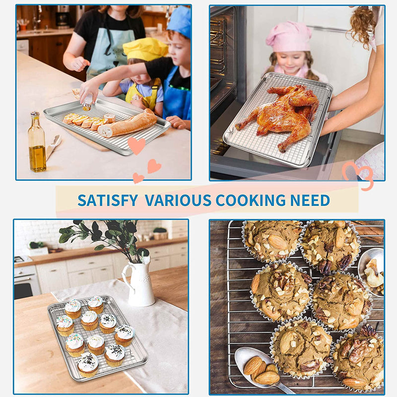 Herogo Stainless Steel Baking Pan Sheet with Cooling Rack Set, 16 X 12 X 1 Inch, Fluted Nonstick Bakeware Cookies Sheet Tray for Oven Baking, Rust Resistant, Dishwasher Safe Home & Garden > Kitchen & Dining > Cookware & Bakeware Herogo   