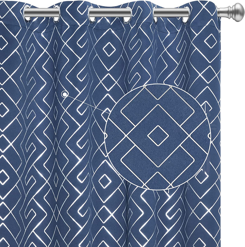 Ombre Blackout Curtains 84 Inches Long Damask Patterned Grommet Curtain Panels Grey Gradient Window Treatments Thermal Insulated Window Drapes for Bedroom Living Room(Grey, 2 Panels/ 52X84 Inch) Home & Garden > Decor > Window Treatments > Curtains & Drapes BLEUM CADE Diamond-navy Blue 52''W x 63''L 
