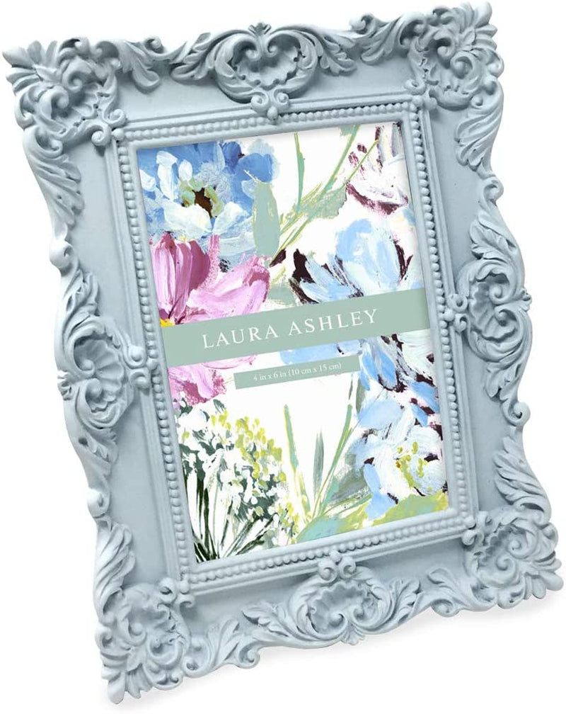 Laura Ashley 5X7 Black Ornate Textured Hand-Crafted Resin Picture Frame with Easel & Hook for Tabletop & Wall Display, Decorative Floral Design Home Décor, Photo Gallery, Art, More (5X7, Black) Home & Garden > Decor > Picture Frames Laura Ashley Powder Blue 4x6 