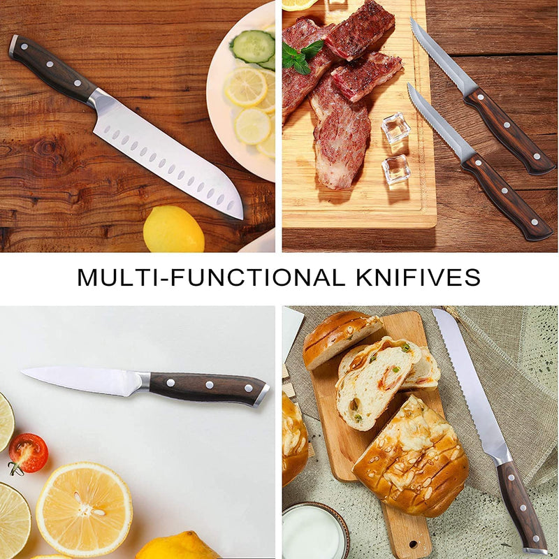 Kitchen Knife Set,15-Pieces of Premium Kitchen Knife Set,With Wooden Storage Block,German High-Carbon Stainless Steel Professional Chef Knife Set, with Sharpener and Multifunctional Scissors Home & Garden > Kitchen & Dining > Kitchen Tools & Utensils > Kitchen Knives Lithomy   