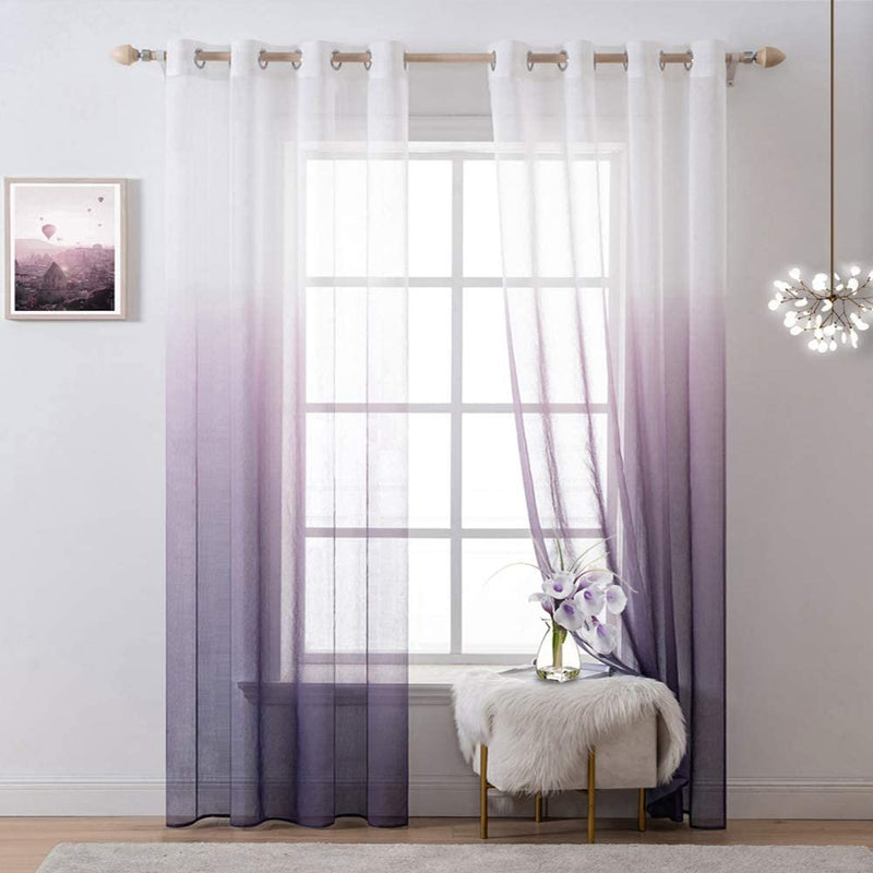 MIULEE 2 Panels Linen Sheer Curtain Voile Grommet Top Semi Translucent Gradient Curtains Window Treatment for Bedroom Living Room Ombre Grey 54X84 Inch Home & Garden > Decor > Window Treatments > Curtains & Drapes MIULEE Purple W54xL84 