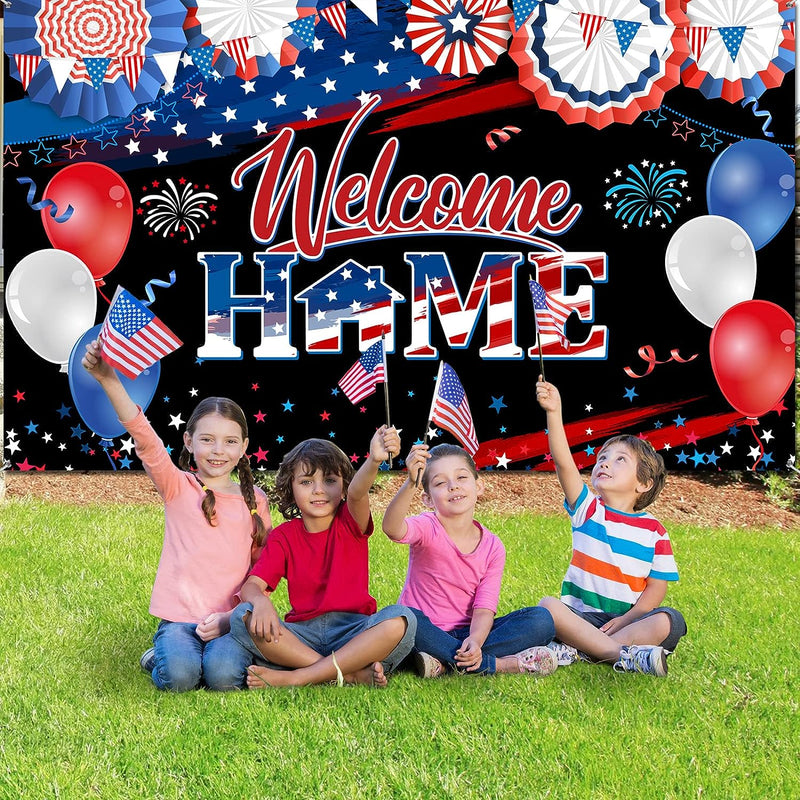 Welcome Home Banner Decoration Patriotic Welcome Home Backdrop Large Fabric Military Army Welcome Back Photo Backdrop for Deployment Returning Homecoming Party Decorations Supplies, 72.8 X 43.3 Inch  Tiamon   