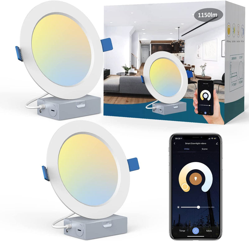 USTELLAR LED Recessed Lighting 6 Inch Wifi Smart with Remote Control, Recessed Lights Bright White 2700K-6500K 15W 1150LM, App/Voice Control, Can Ceiling Light, LED Downlight with Junction Box 8 Pack Home & Garden > Lighting > Flood & Spot Lights USTELLAR 2 Packs  