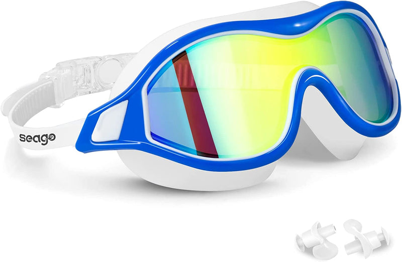 Swim Goggles No Leaking Anti-Fog Pool Goggles Swimming Goggles for Adult Men Women Youth, UV Protection 180° Clear Vision Sporting Goods > Outdoor Recreation > Boating & Water Sports > Swimming > Swim Goggles & Masks Seago White With Mirrored Gold  