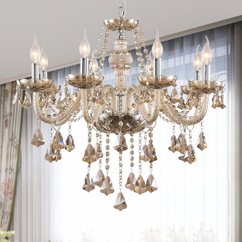 Zaqtan Luxurious 8 Lights Crystal Chandelier with Metal Frame 8 Arms Candles Vintage Hanging Light Fixture Pendant Ceiling Lamp Raindrop 28" X L49 (Cognac, 8 Lights) Home & Garden > Lighting > Lighting Fixtures > Chandeliers Zaqtan Lighting   