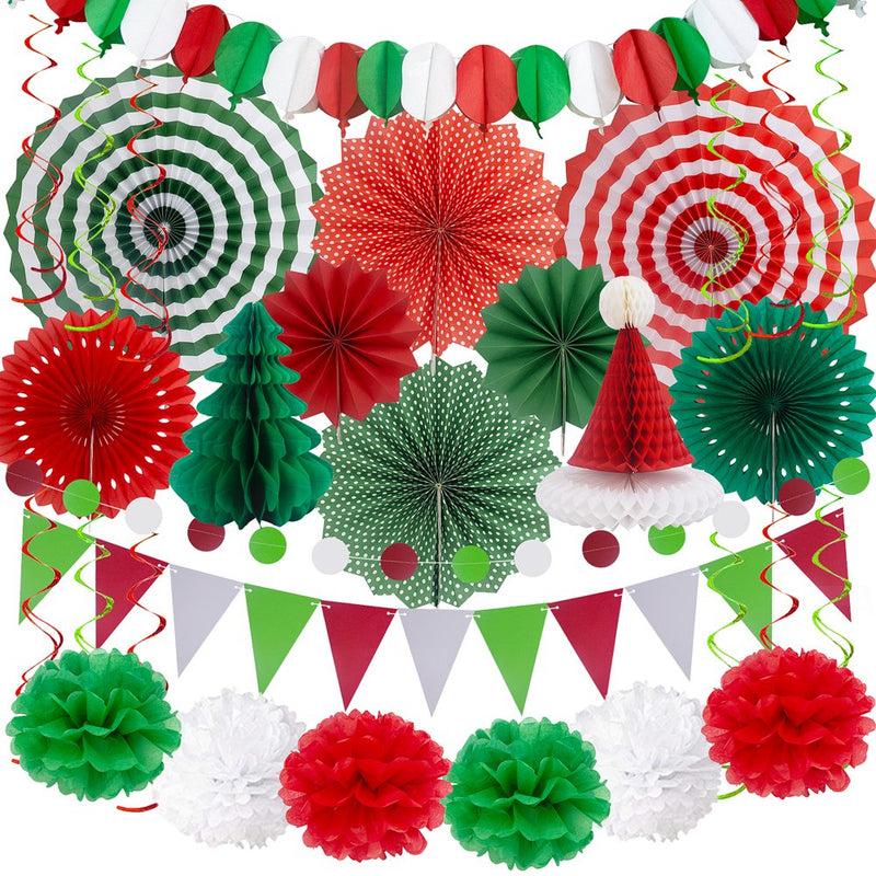 Huryfox 33Pcs Christmas Party Decorations Supplies Rainbow Colorful Paper Fan Floral Tissue Pompoms and Gift Streamer Banners Decor Home & Garden > Decor > Seasonal & Holiday Decorations& Garden > Decor > Seasonal & Holiday Decorations Huryfox Christmas  