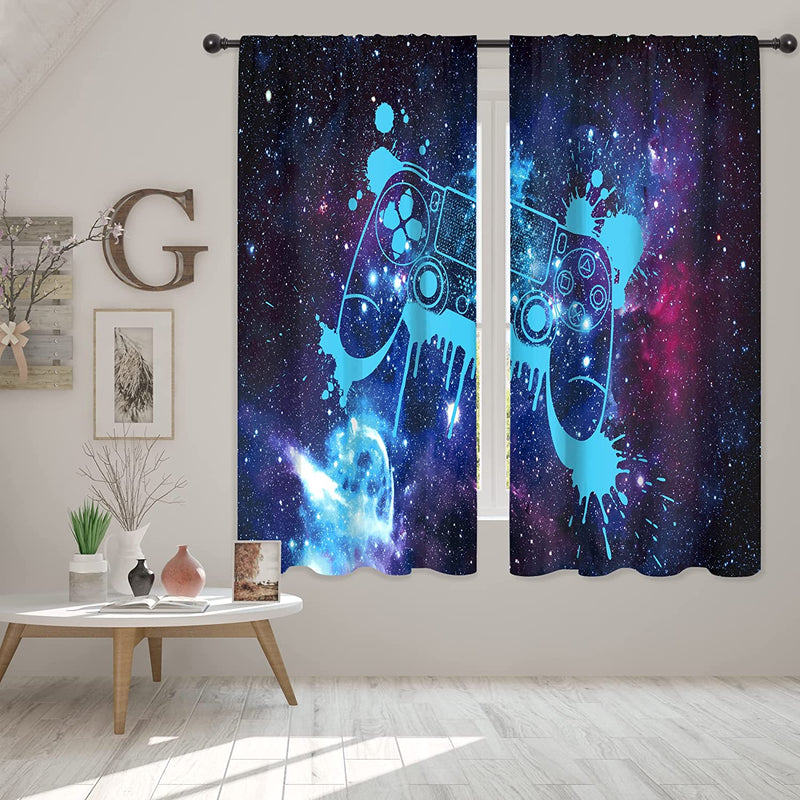 Riyidecor Galaxy Outer Space Nebula Curtains (2 Panels 42 X 63 Inch) Blue Rod Pocket Universe Planets Boys Fantasy Starry Black Art Printed Living Room Bedroom Window Drapes Treatment Fabric WW-CLLE Home & Garden > Decor > Window Treatments > Curtains & Drapes Pan na Galaxy Game 42Wx63H 