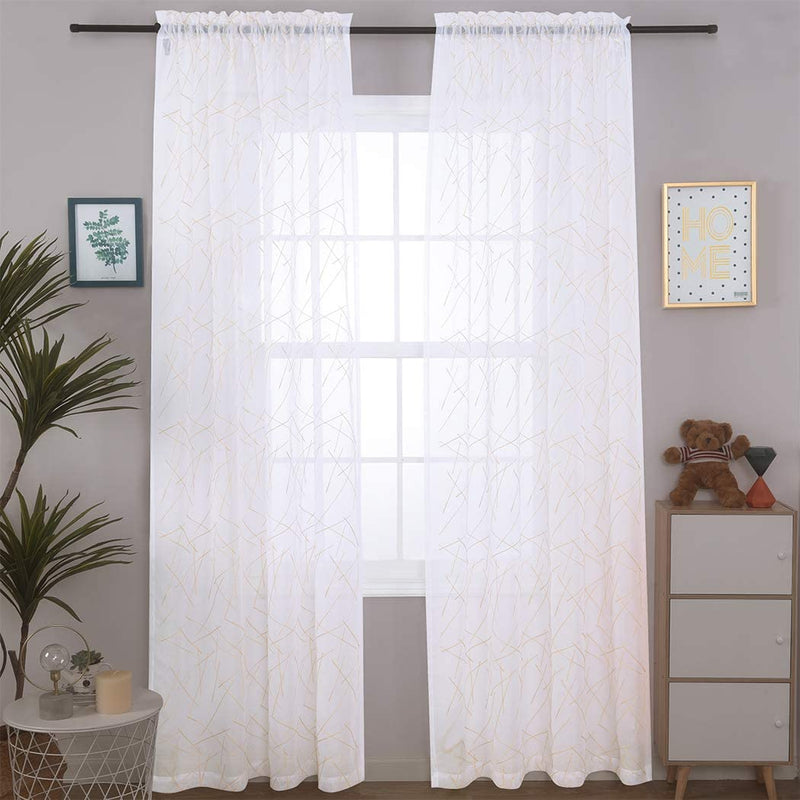 Embroidery Blue Sheer Curtains 84 Inches Long, Geometric Rod Pocket Sheer Drapes for Living Room, Bedroom, 2 Panels, 52"X84", Semi Voile Window Treatments for Yard, Patio, Villa, Parlor. Home & Garden > Decor > Window Treatments > Curtains & Drapes MYSTIC-HOME Beige 52"Wx84"L 