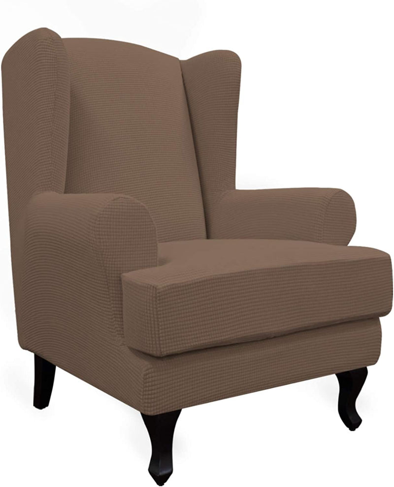 Easy-Going Stretch Wingback Chair Sofa Slipcover 2-Piece Sofa Cover Furniture Protector Couch Soft with Elastic Bottom, Spandex Jacquard Fabric Small Checks, Black Home & Garden > Decor > Chair & Sofa Cushions Easy-Going Brown  