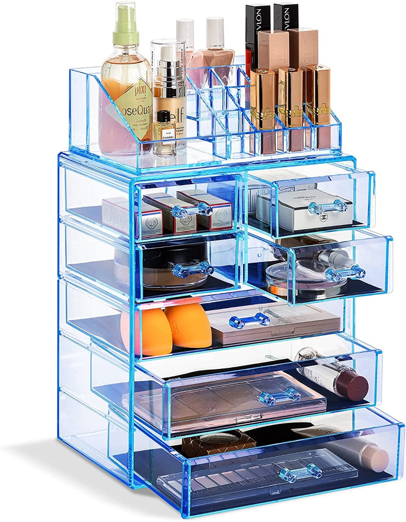 Sorbus Clear Cosmetic Makeup Organizer - Make up & Jewelry Storage, Case & Display - Spacious Design - Great Holder for Dresser, Bathroom, Vanity & Countertop (4 Large, 2 Small Drawers) Home & Garden > Household Supplies > Storage & Organization Sorbus Blue Brilliance 3 Large, 4 Small Drawers 