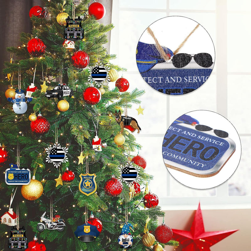 Christmas Wooden Decorations Christmas Ornament Gift Christmas Tree Ornament Wood Rustic Christmas Hanging Ornaments Appreciation Gifts Wreath Congrats for School (Christmas Police, 40 Pcs)