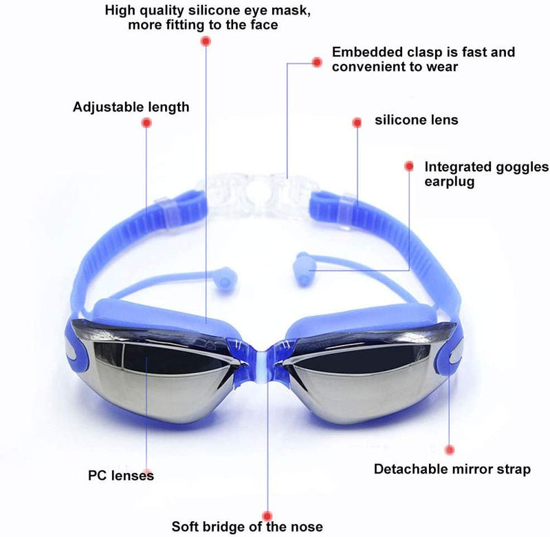 Windproof Anti-Fog Swim Goggle for Adult Unisex Youth Kids Child Waterproof Swimming Glasses Goggles Eyewear with Earplug Plating Blue Sporting Goods > Outdoor Recreation > Cycling > Cycling Apparel & Accessories BENBOR   