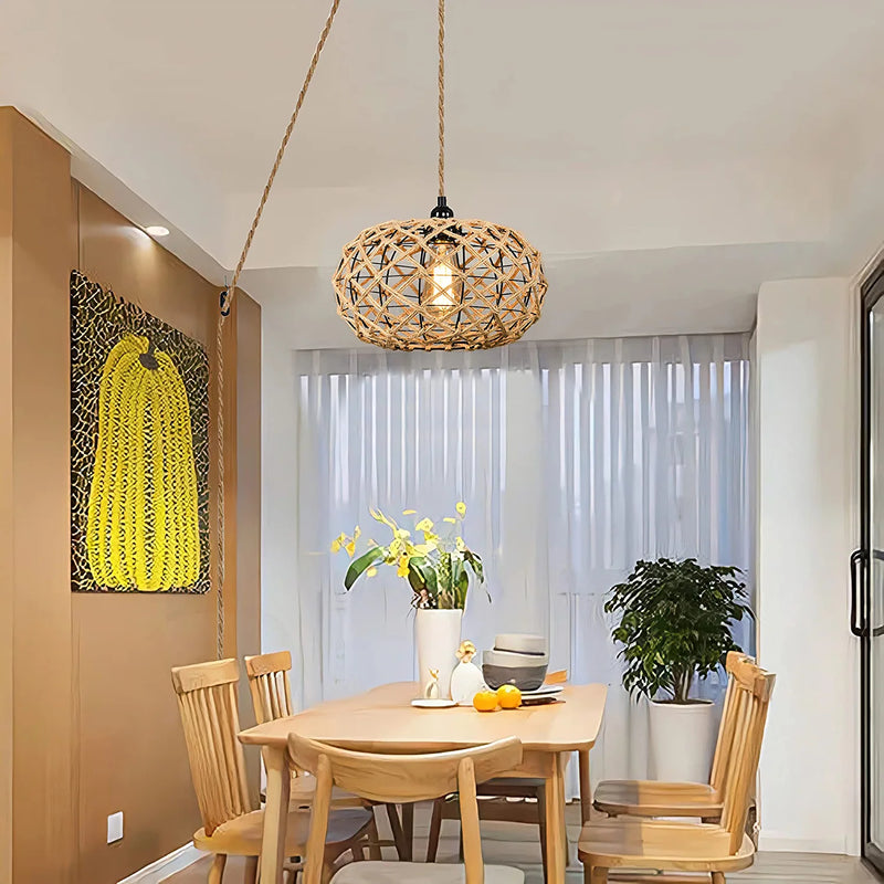 ZECOXOL Plug in Pendant Light Rattan Hanging Lights with Plug in Cord，Dimmable Switch,Hanging Lamp with Bamboo Woven Wicker Lamp Shade,Boho Plug in Ceiling Light Fixtures for Kitchen,Bedroom Home & Garden > Lighting > Lighting Fixtures ELY201 Hemp Rope=12.5IN  