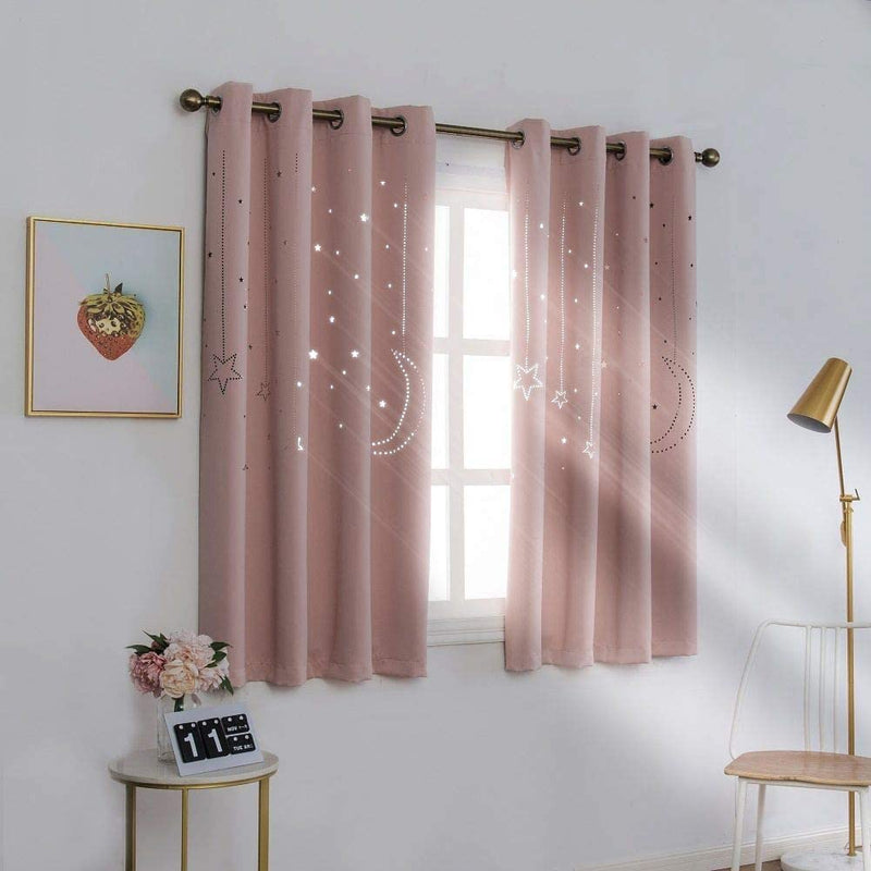 MANGATA CASA Kids Blackout Curtains with Moon & Star for Bedroom-Cutout Galaxy Window Curtains & Drapes with Grommet for Nursery Living Room-Baby Curtains 63 Inch Length 2 Panels(Beige 52X63In) Home & Garden > Decor > Window Treatments > Curtains & Drapes MANGATA CASA Baby Pink 52x63inch-2panels 