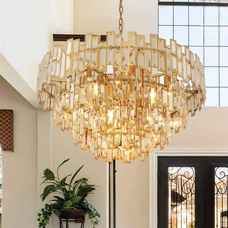 ANTILISHA Gold Crystal Chandelier Lighting Foyer Hall Entry Way Chandeliers Light Fixture for High Ceiling Sloped Pendant Hanging French Empire Style round Large Home & Garden > Lighting > Lighting Fixtures > Chandeliers ANTILISHA Gold 31 Inch 